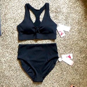 CALIA by Carrie Underwood All Black Bikini- S High Rise Bottom / M Long-Line Top